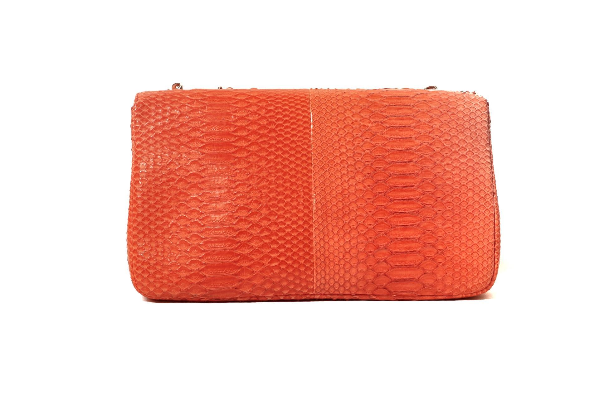 Red Chanel Coral Python Jumbo Flap 