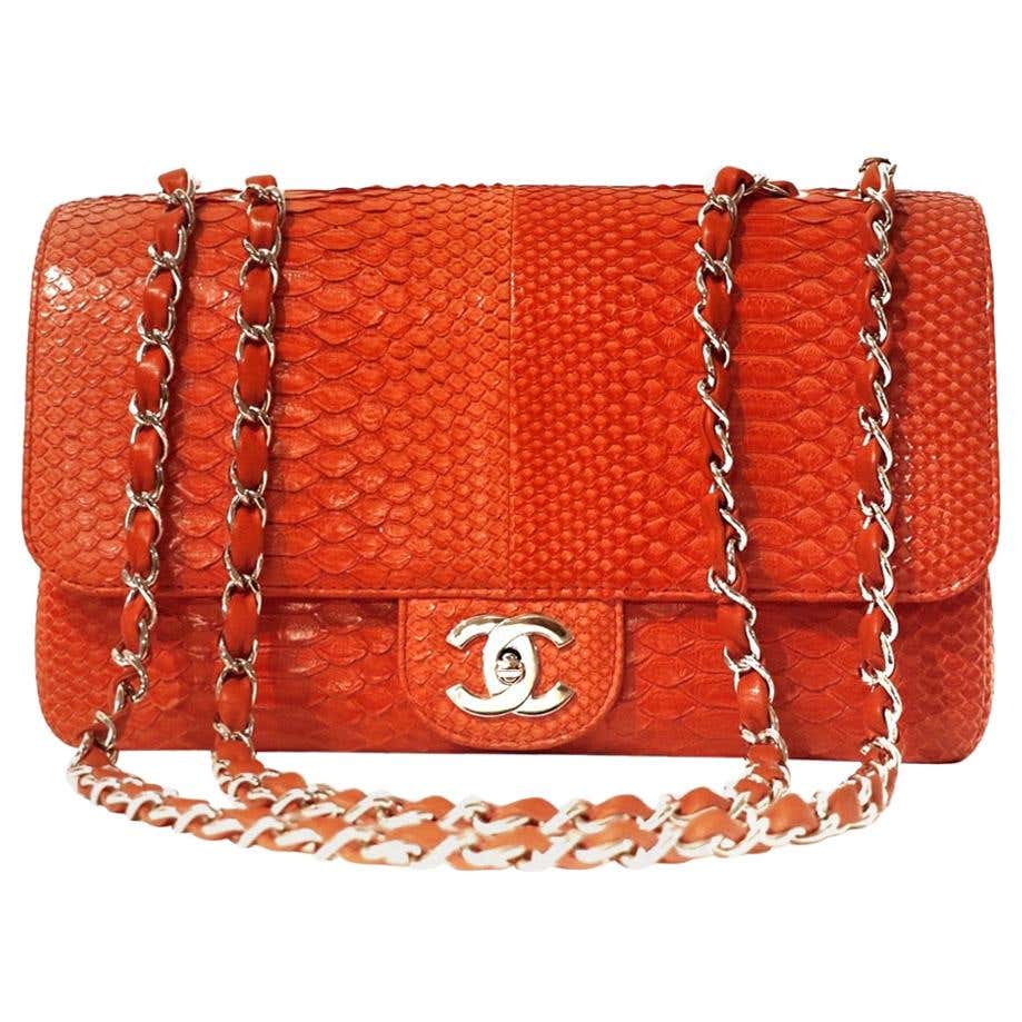 Python Chanel Flap Chanel Coral Python Jumbo Flap at 1stDibs