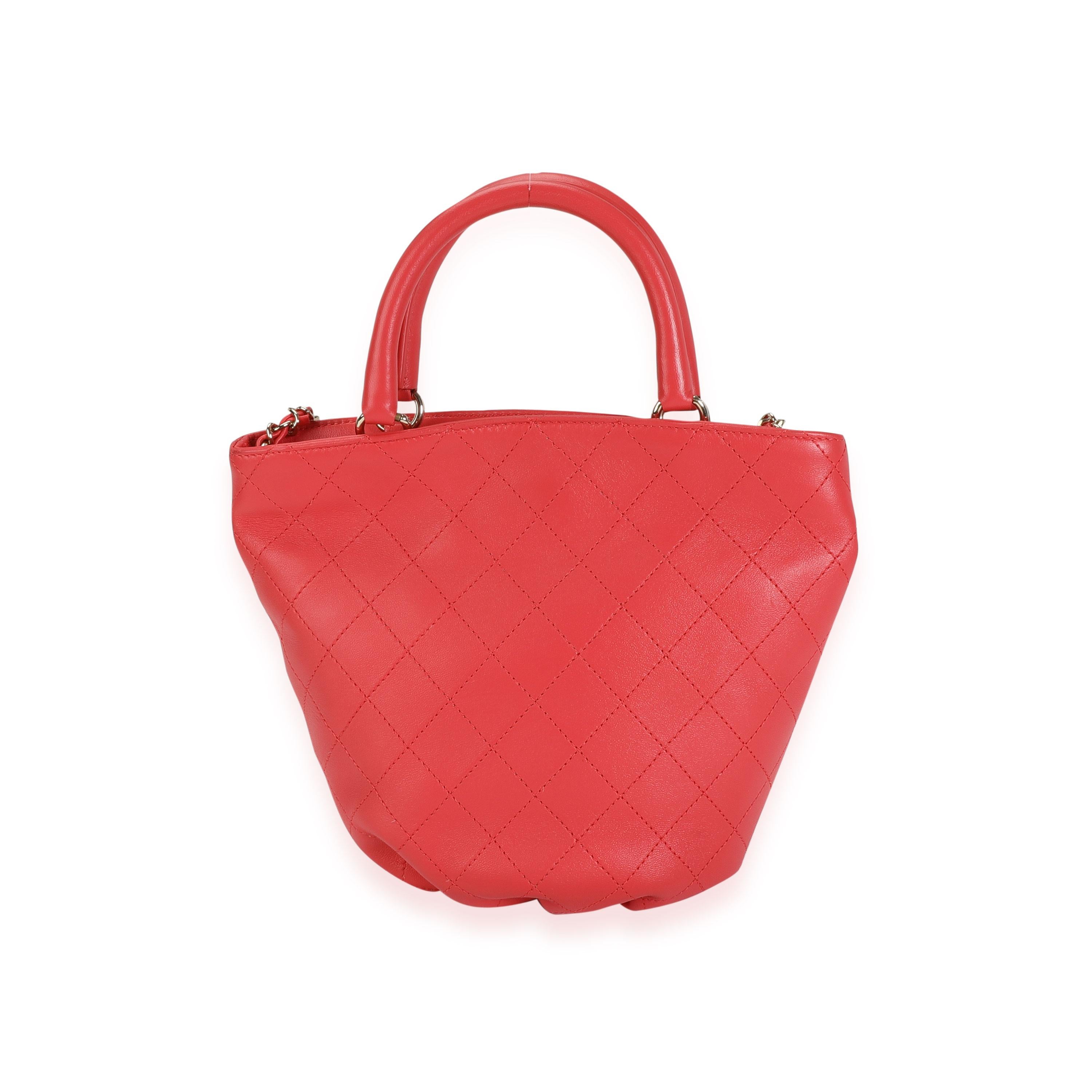 Red Chanel Coral Quilted Calfskin Small Bucket Bag