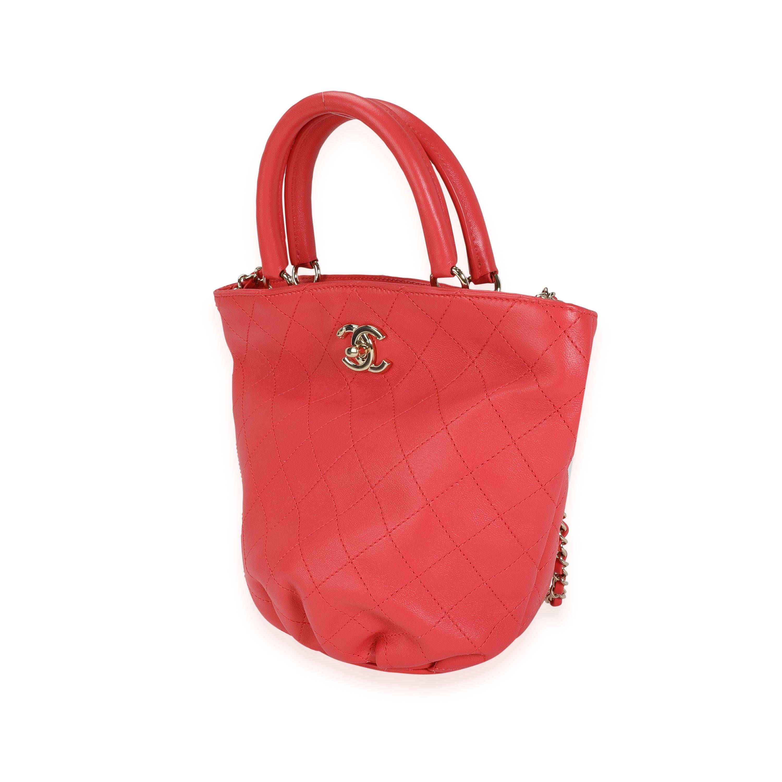 Chanel Coral Quilted Calfskin Small Bucket Bag In Excellent Condition In New York, NY