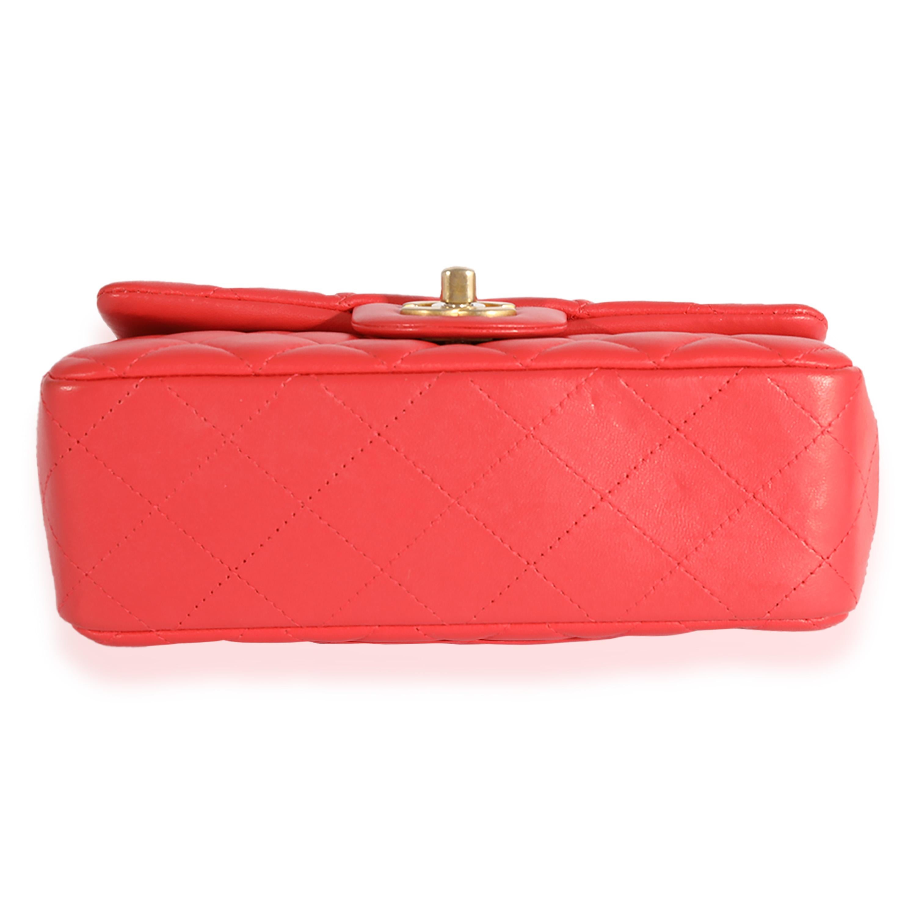 Chanel Coral Quilted Lambskin Mini Rectangular Classic Flap Bag In Excellent Condition For Sale In New York, NY