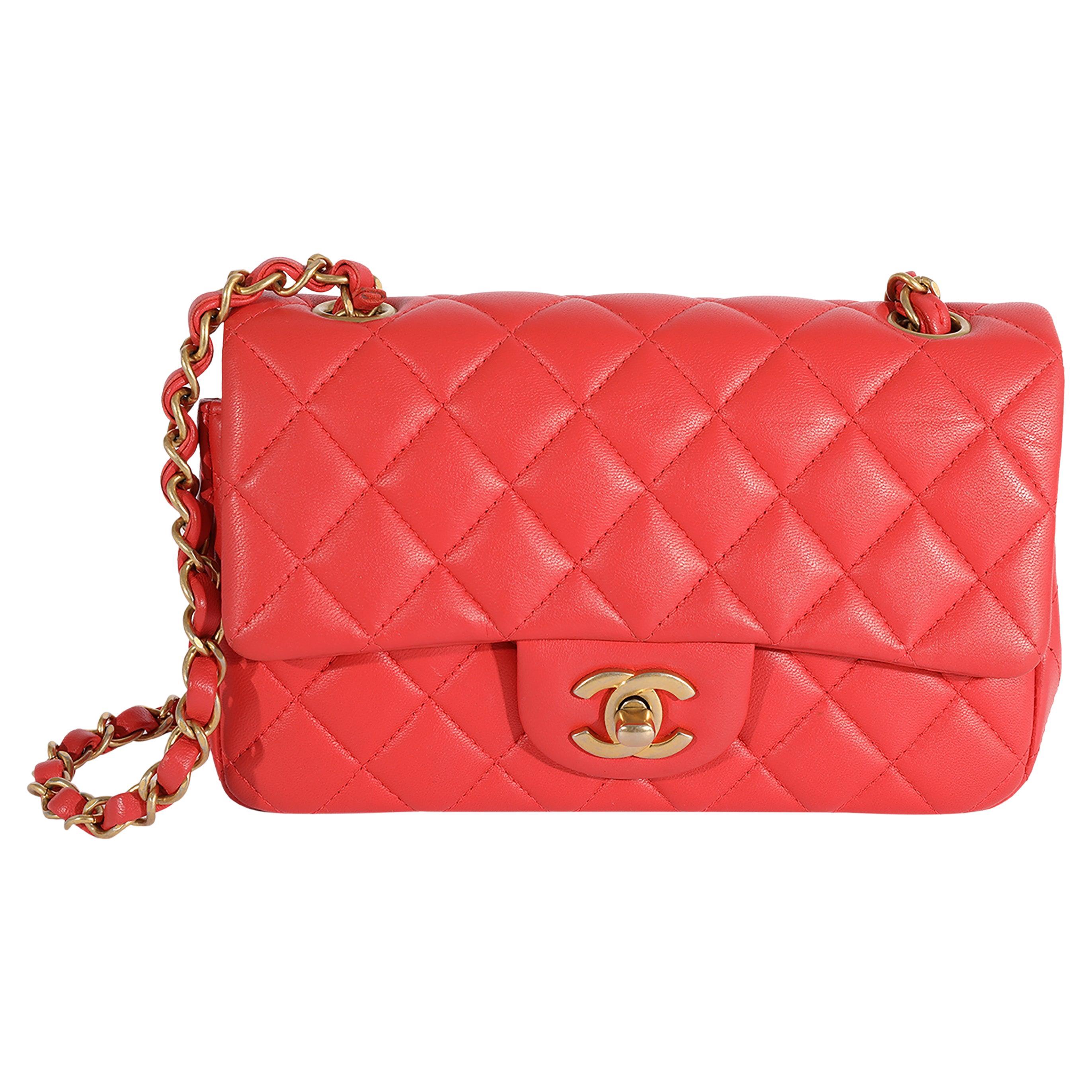 Chanel Coral Quilted Lambskin Mini Rectangular Classic Flap Bag For Sale