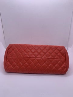 Chanel Coral Red Caviar Leather Medium Just Mademoiselle Bowling Bag Silver Hard