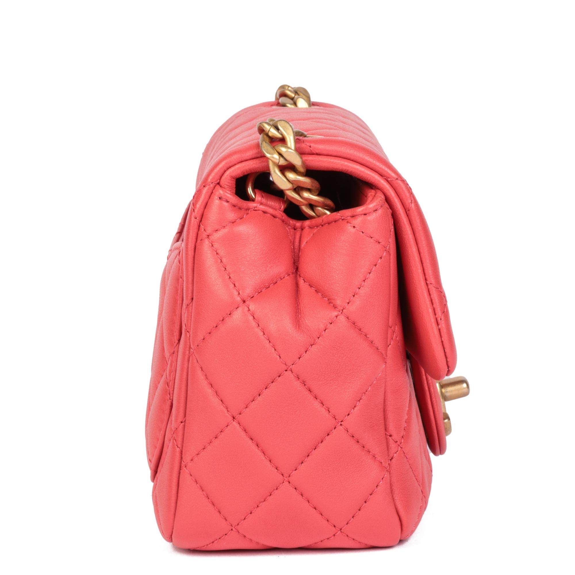 CHANEL Coral Red Quilted Lambskin Jewels Square Mini Flap Bag In Excellent Condition For Sale In Bishop's Stortford, Hertfordshire