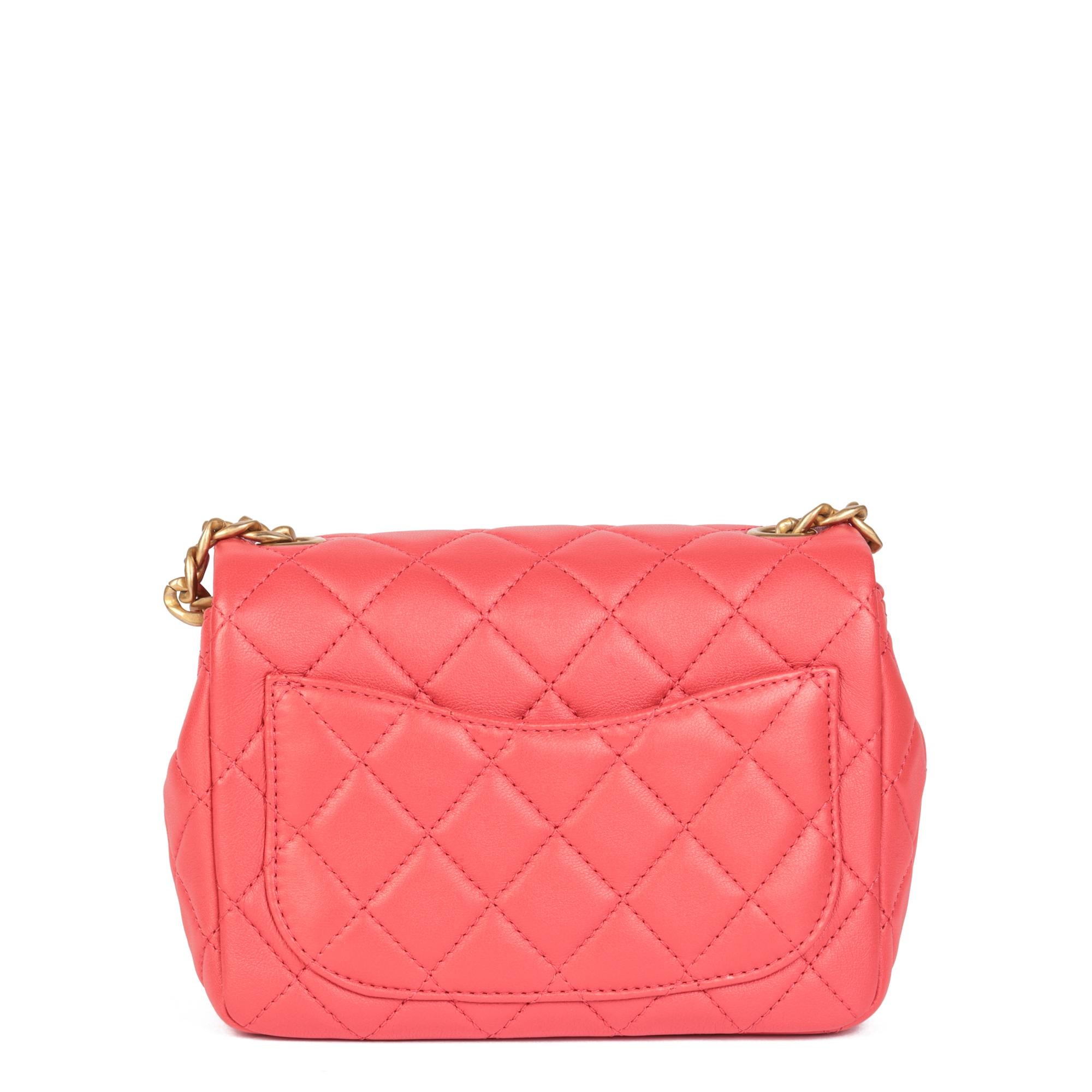 CHANEL Coral Red Quilted Lambskin Jewels Square Mini Flap Bag 1