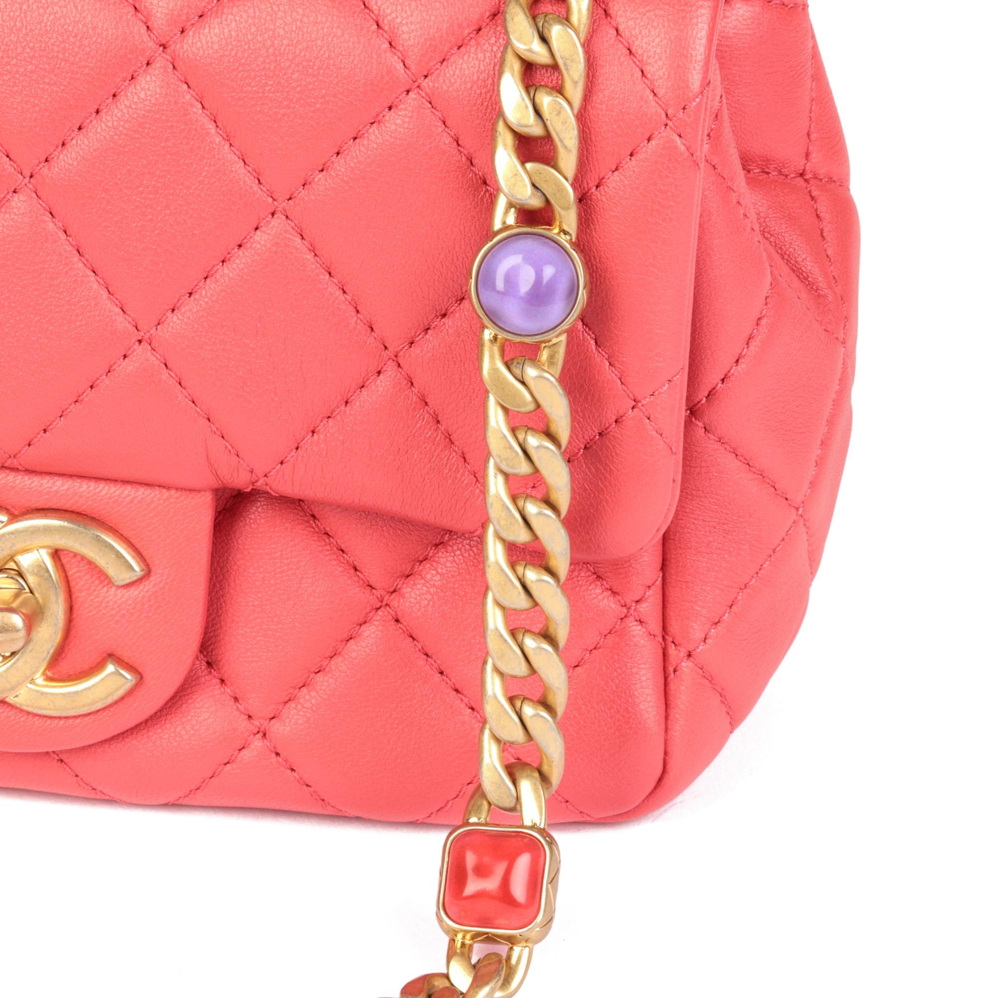 CHANEL Coral Red Quilted Lambskin Jewels Square Mini Flap Bag 3