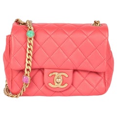CHANEL Coral Red Quilted Lambskin Jewels Square Mini Flap Bag