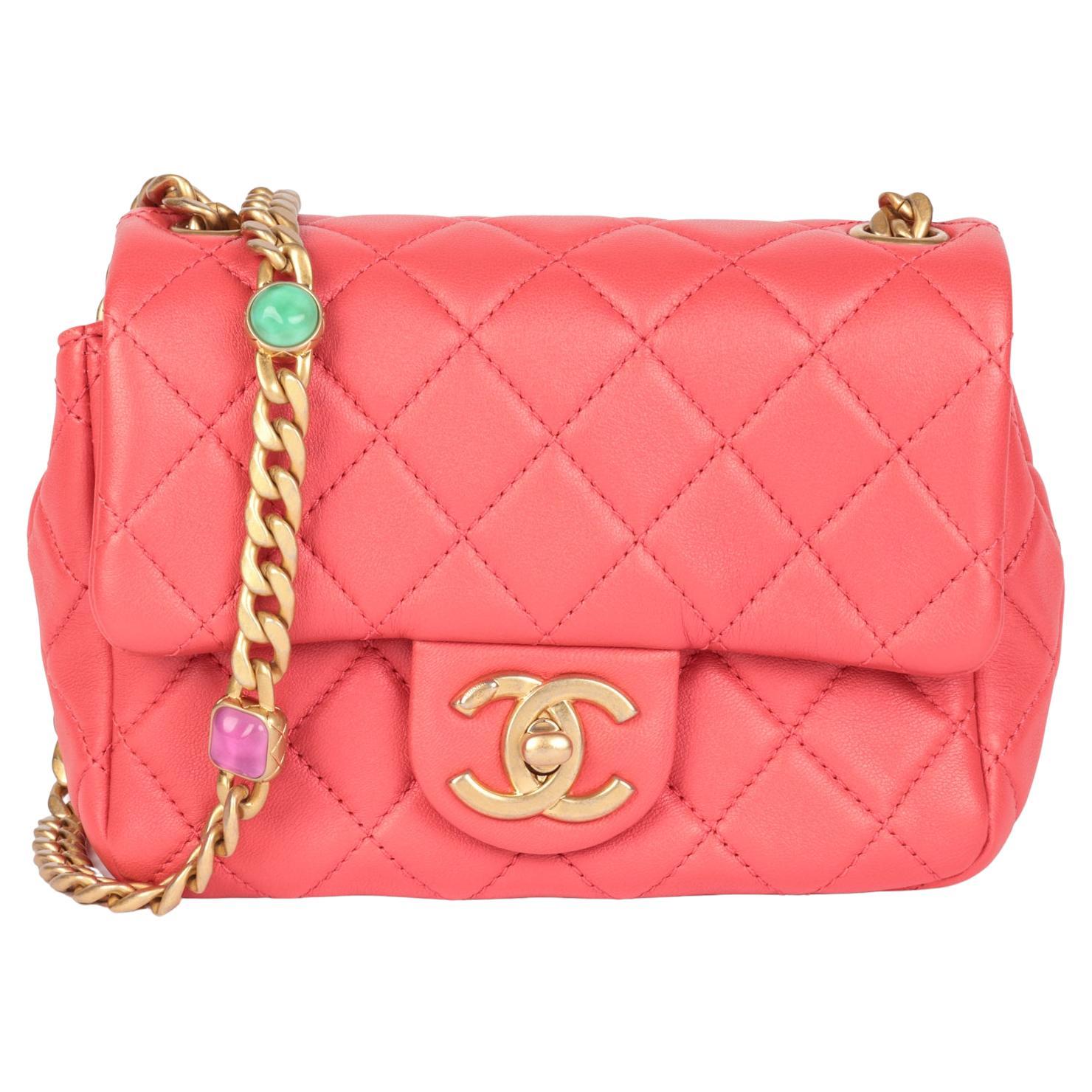 CHANEL Coral Red Quilted Lambskin Jewels Square Mini Flap Bag For Sale