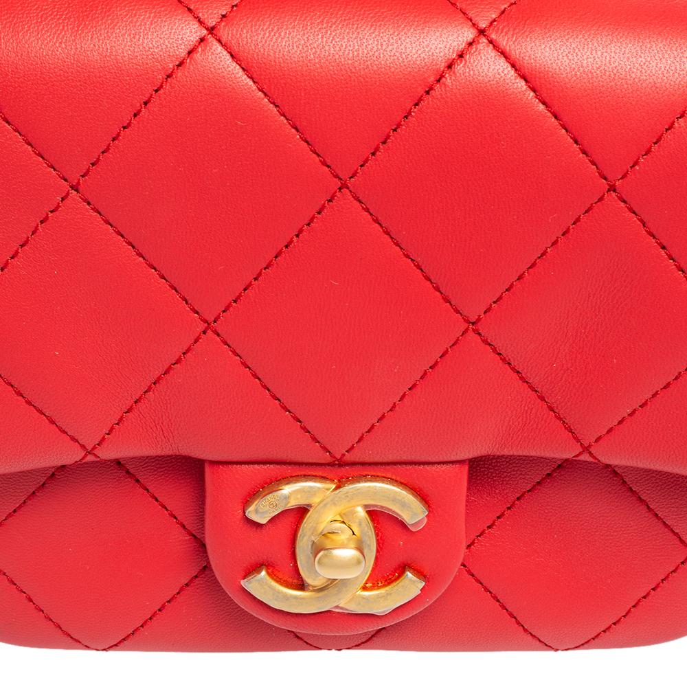 Chanel Coral Red Quilted Leather Small Circular Top Handle Bag 6
