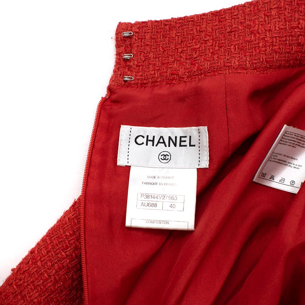 Women's Chanel Coral Red Runway Tweed Skirt Suit - Size US 10 For Sale