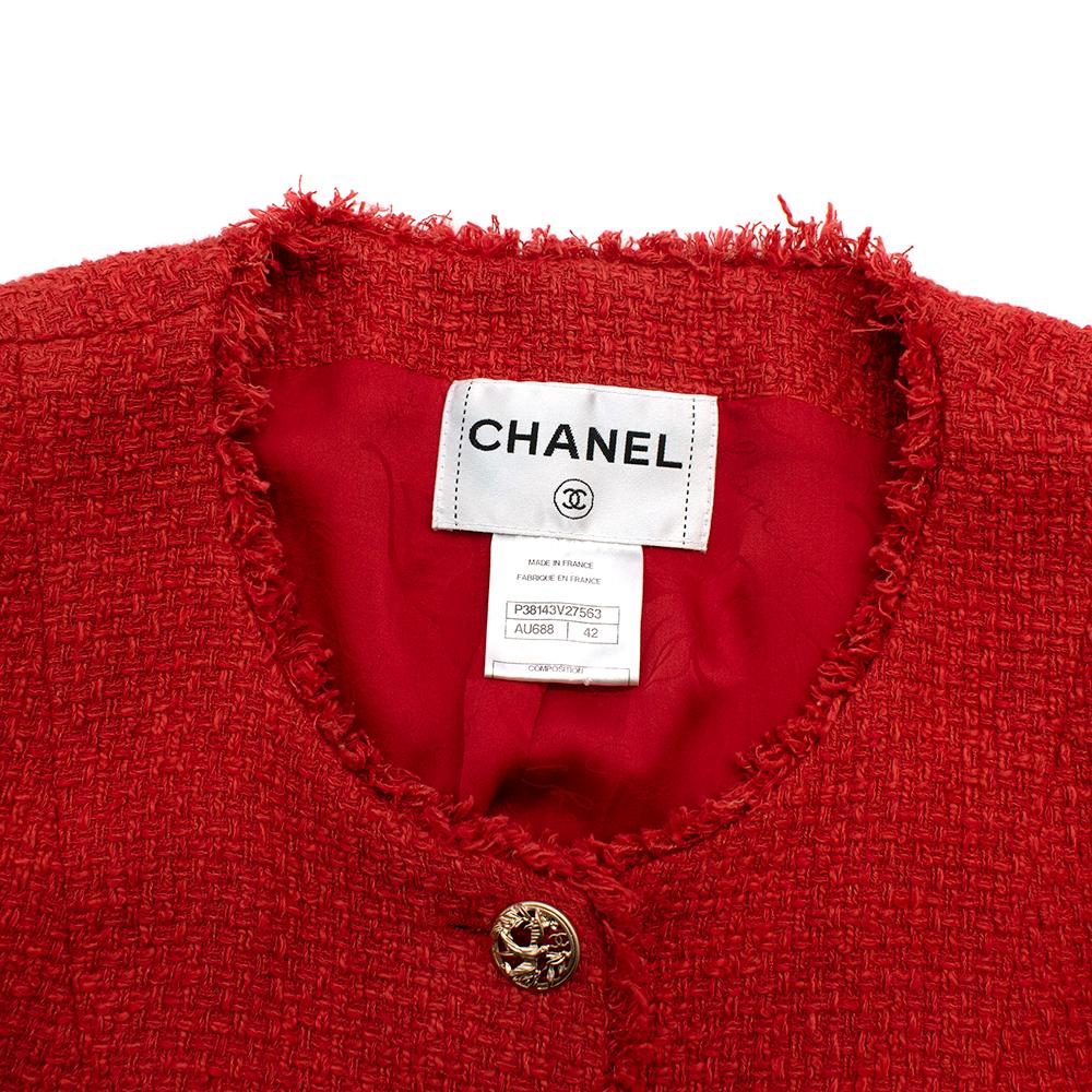 Chanel Coral Red Runway Tweed Skirt Suit - Size US 10 For Sale 4