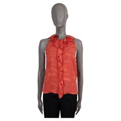 CHANEL coral red silk 2022 22P LOGO RUFFLED SLEEVELESS Blouse Shirt 38 S