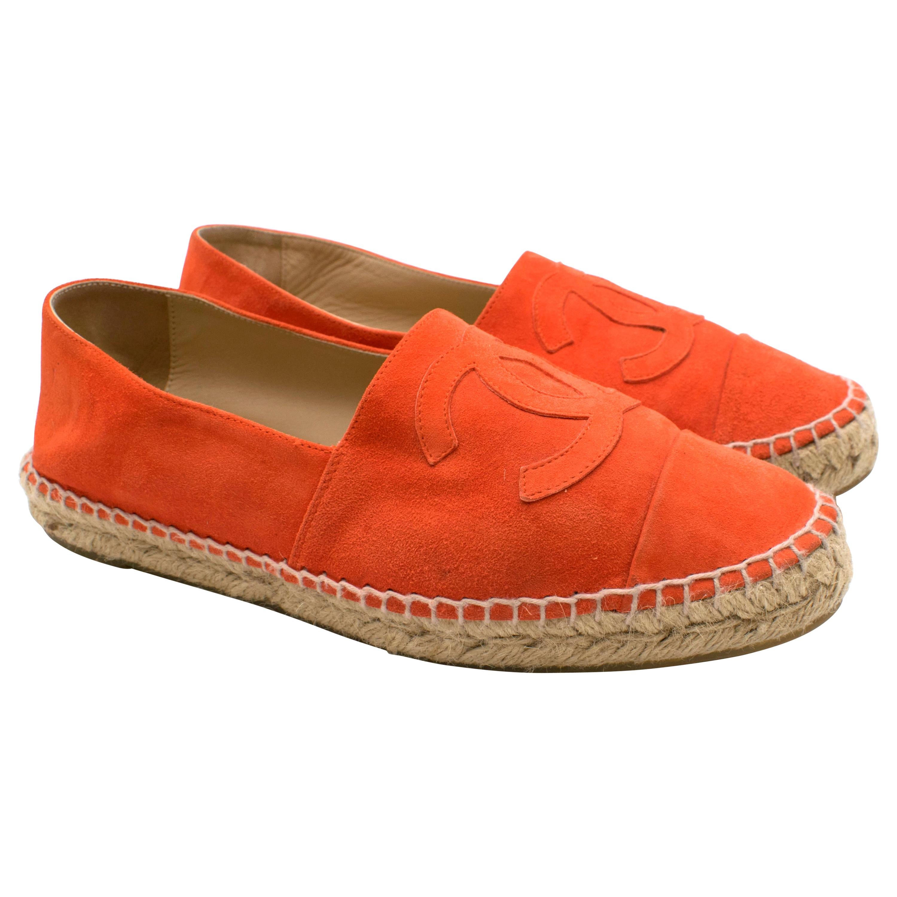 Chanel Coral Red Suede Espadrilles 39  For Sale
