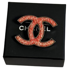 CHANEL Coral Tweed CC Statement Brooch