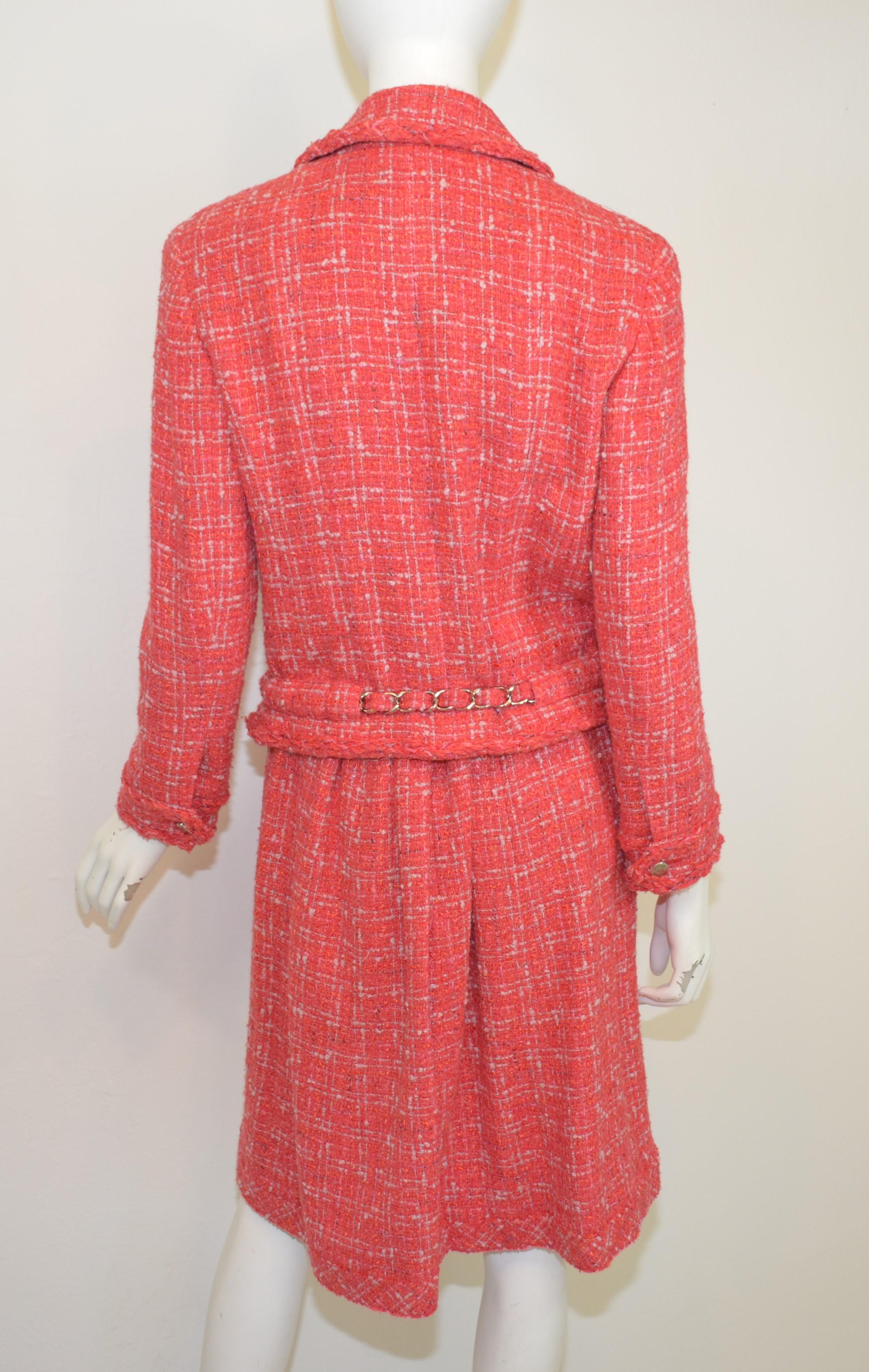 Chanel Coral Tweed Skirt with Chain Belted Jacket Set 1