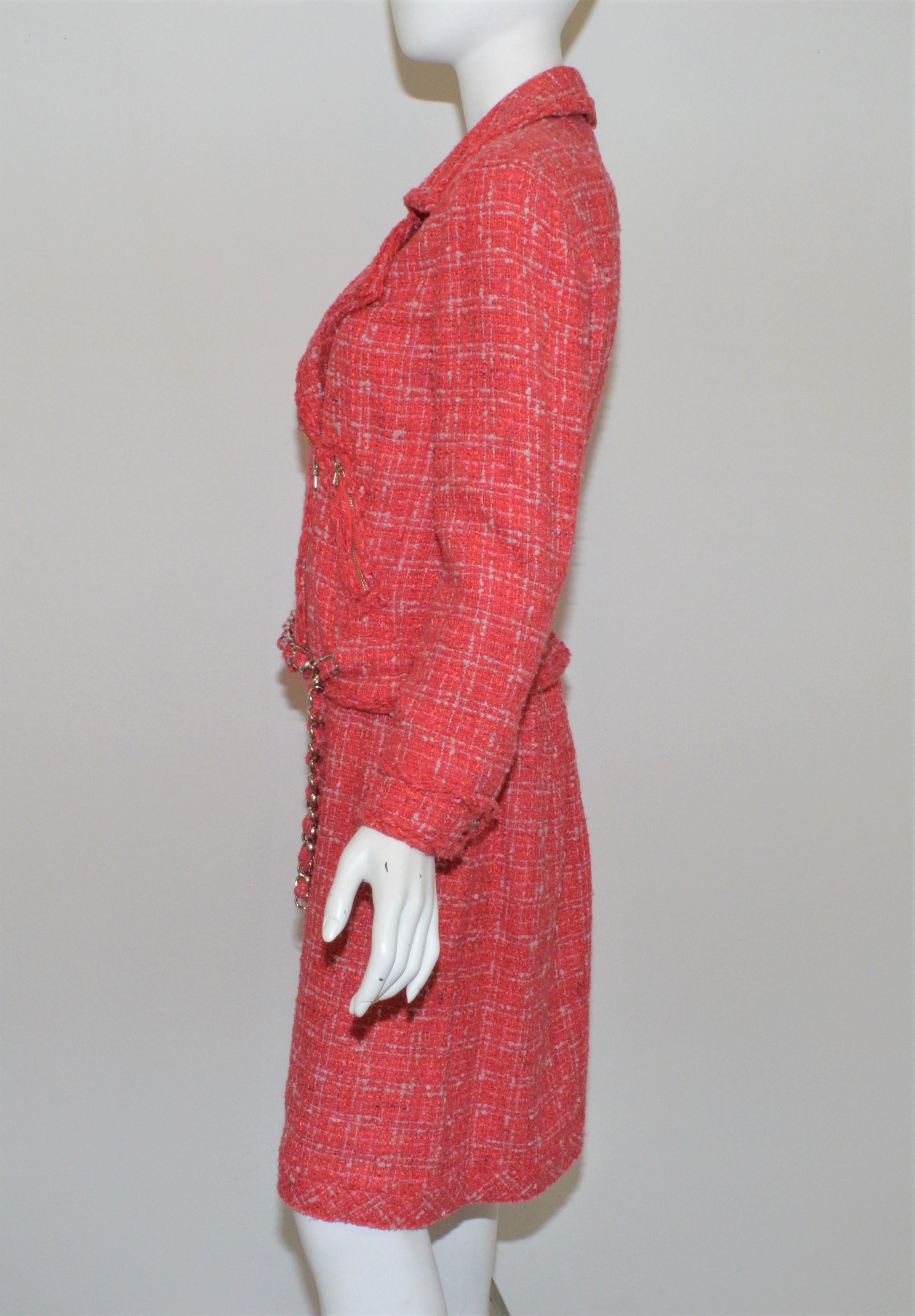 Chanel Coral Tweed Skirt with Chain Belted Jacket Set 2