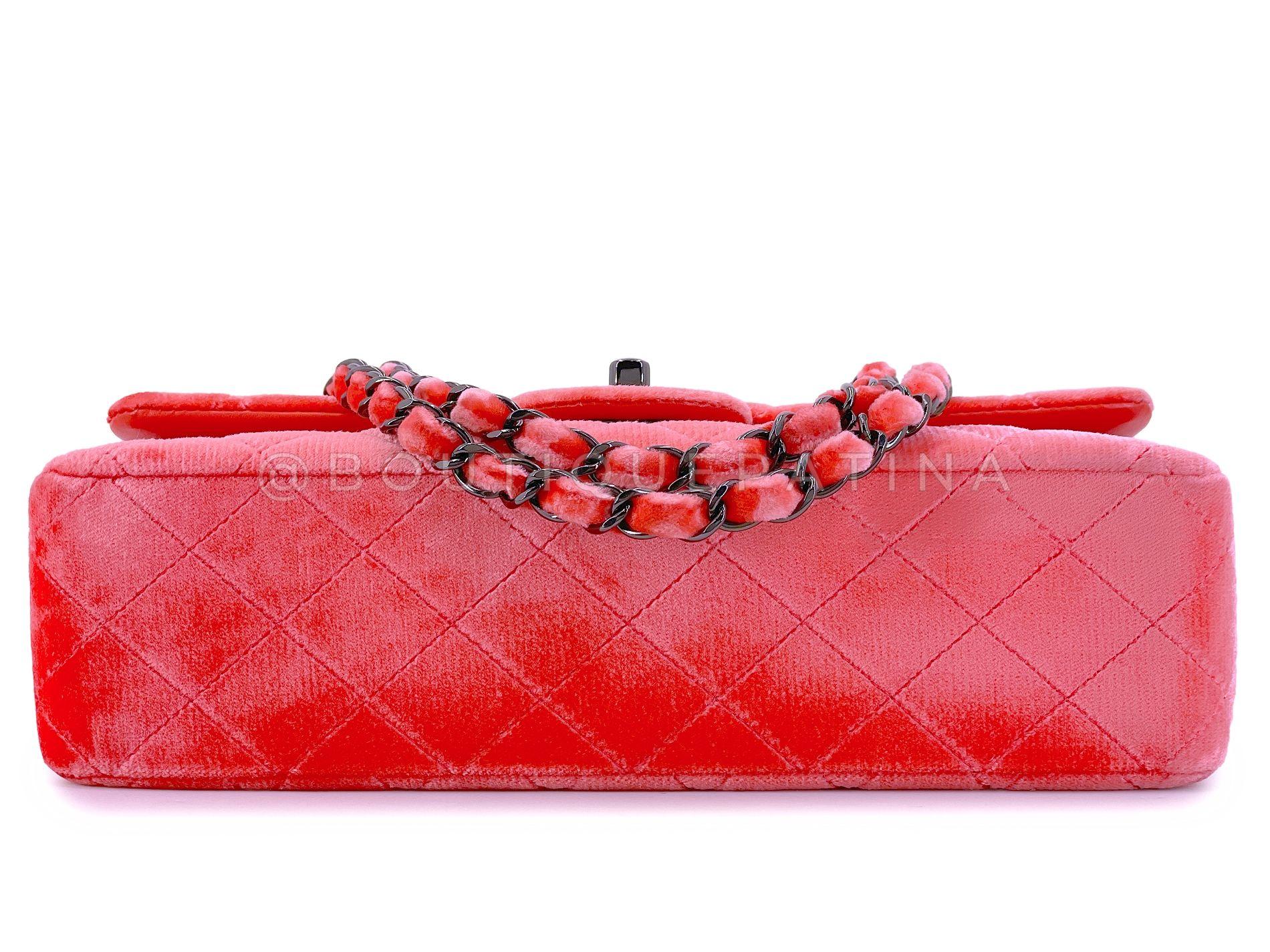 Chanel Coral Velvet Medium Classic Double Flap Bag So Black Metal HW 68242 1