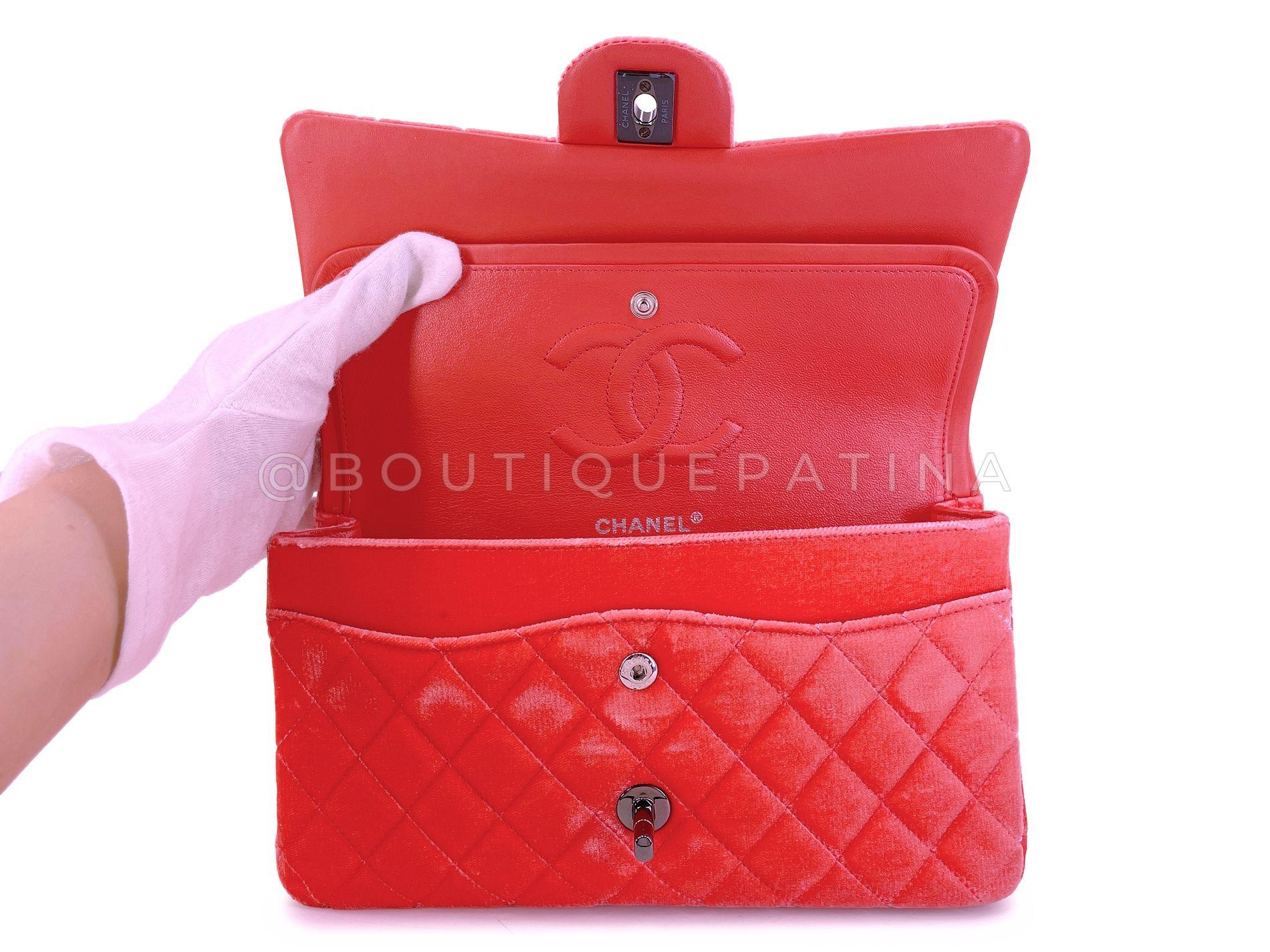 Chanel Coral Velvet Medium Classic Double Flap Bag So Black Metal HW 68242 4