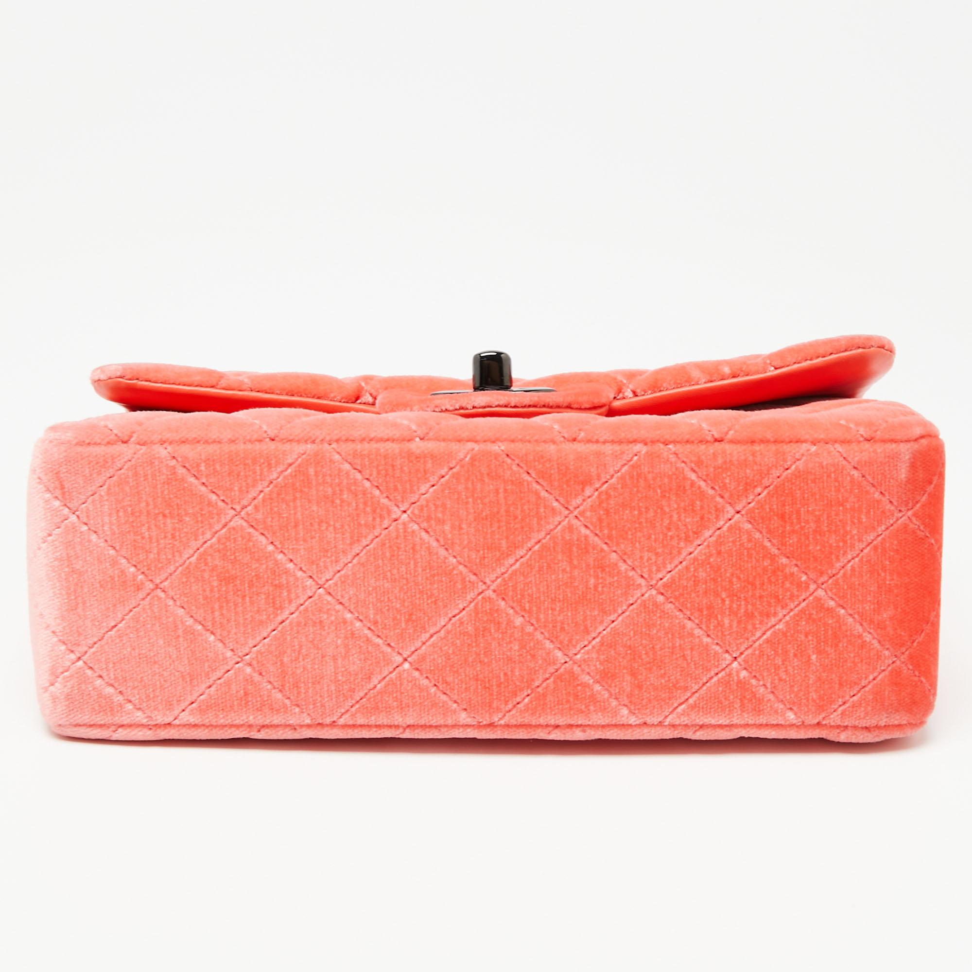 Chanel Coral Velvet New Mini Classic Flap Bag 5