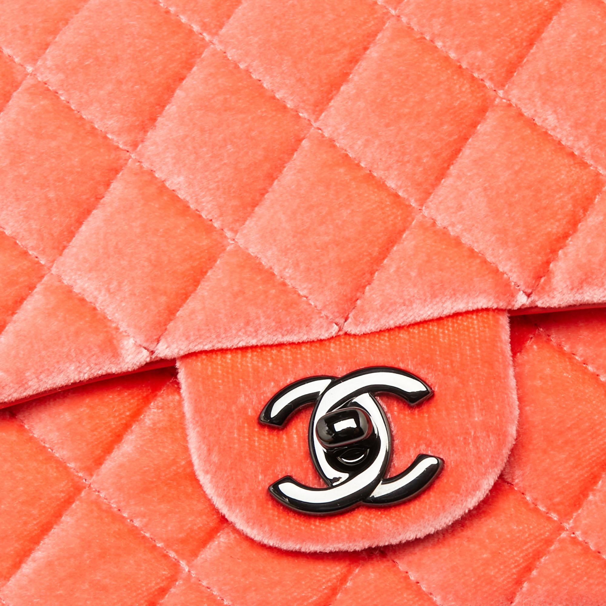 Orange Chanel Coral Velvet New Mini Classic Flap Bag