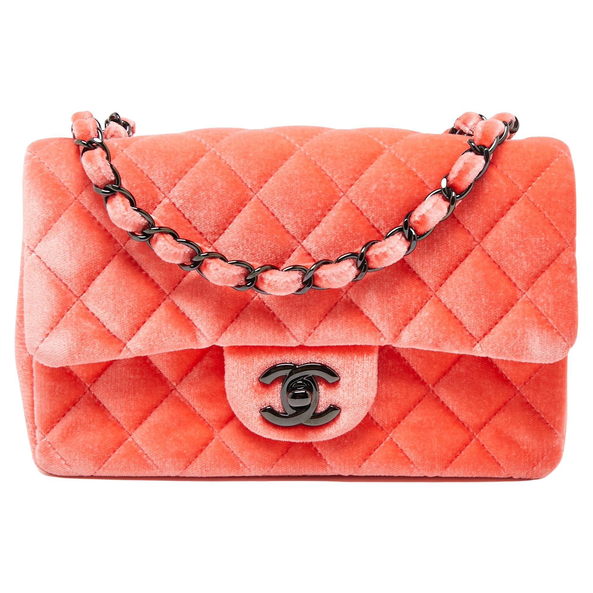 Brand New - Chanel Neon Pink Square Mini Classic Flap Bag Velvet