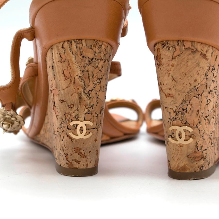 Brown Chanel Cork and Leather Wedges  36 
