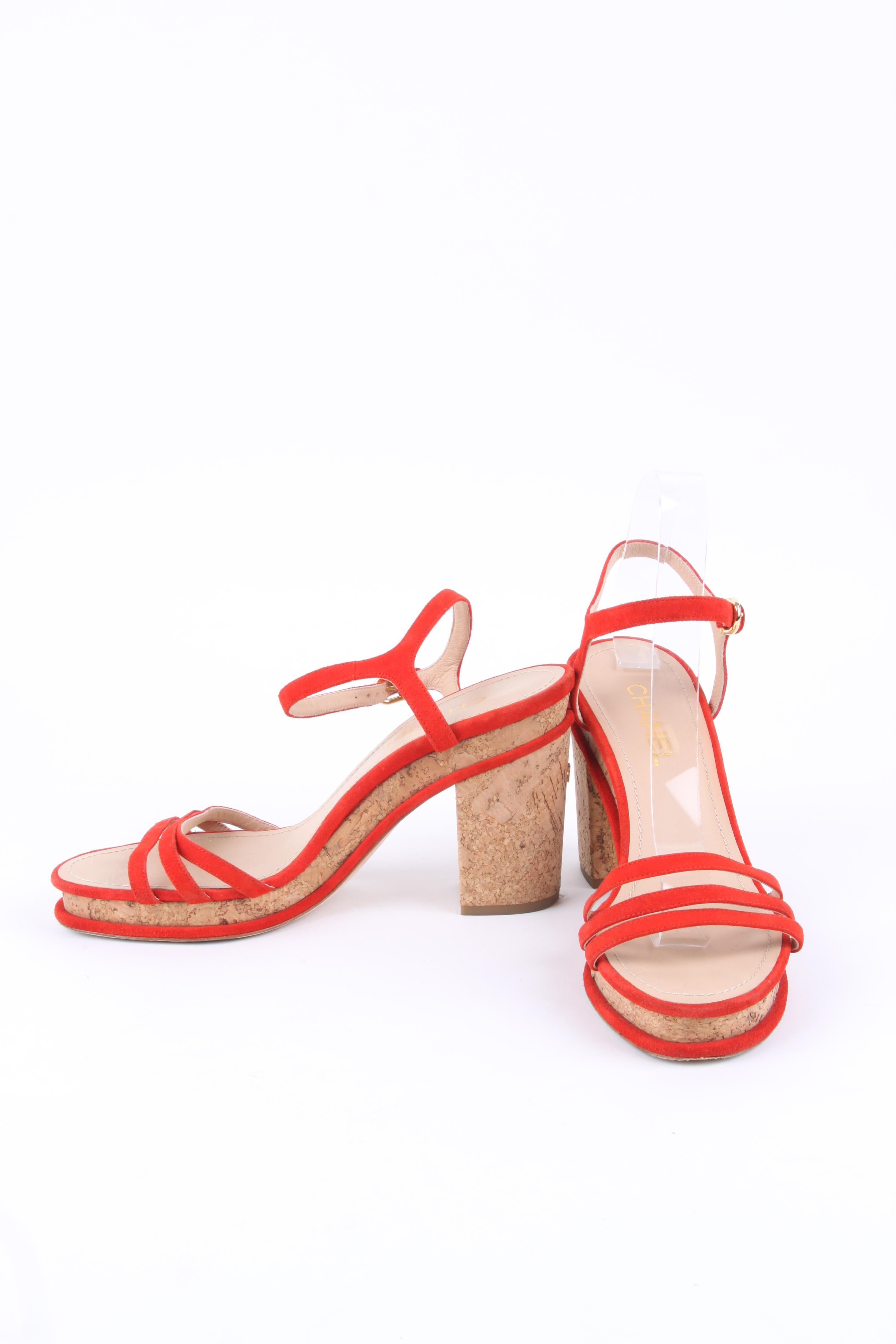Beige Chanel Cork Sandals - red