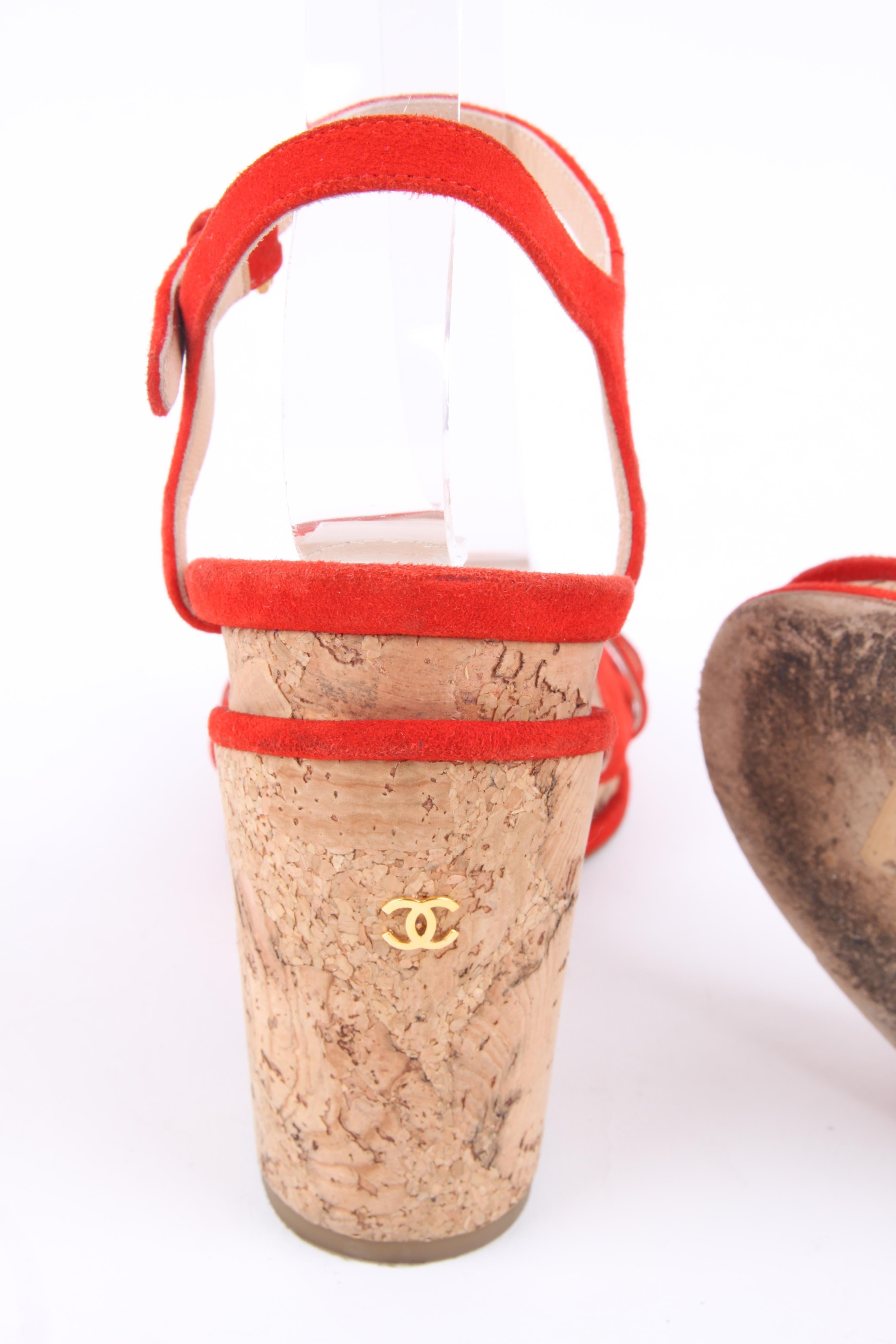 Chanel Cork Sandals - red In Excellent Condition In Baarn, NL