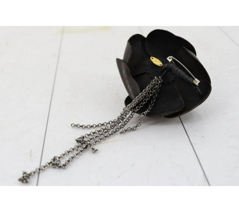 Chanel Corsage Brooch Features Camellia Flower in Black Calfskin
