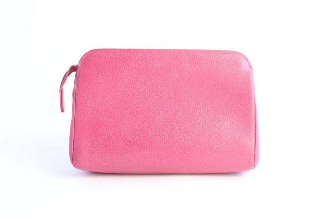 Chanel Cosmetic Hot Dark Zip Pouch 6cz0821 Pink Leather Clutch For Sale 7