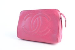 Chanel Cosmetic Hot Dark Zip Pouch 6cz0821 Pink Leather Clutch