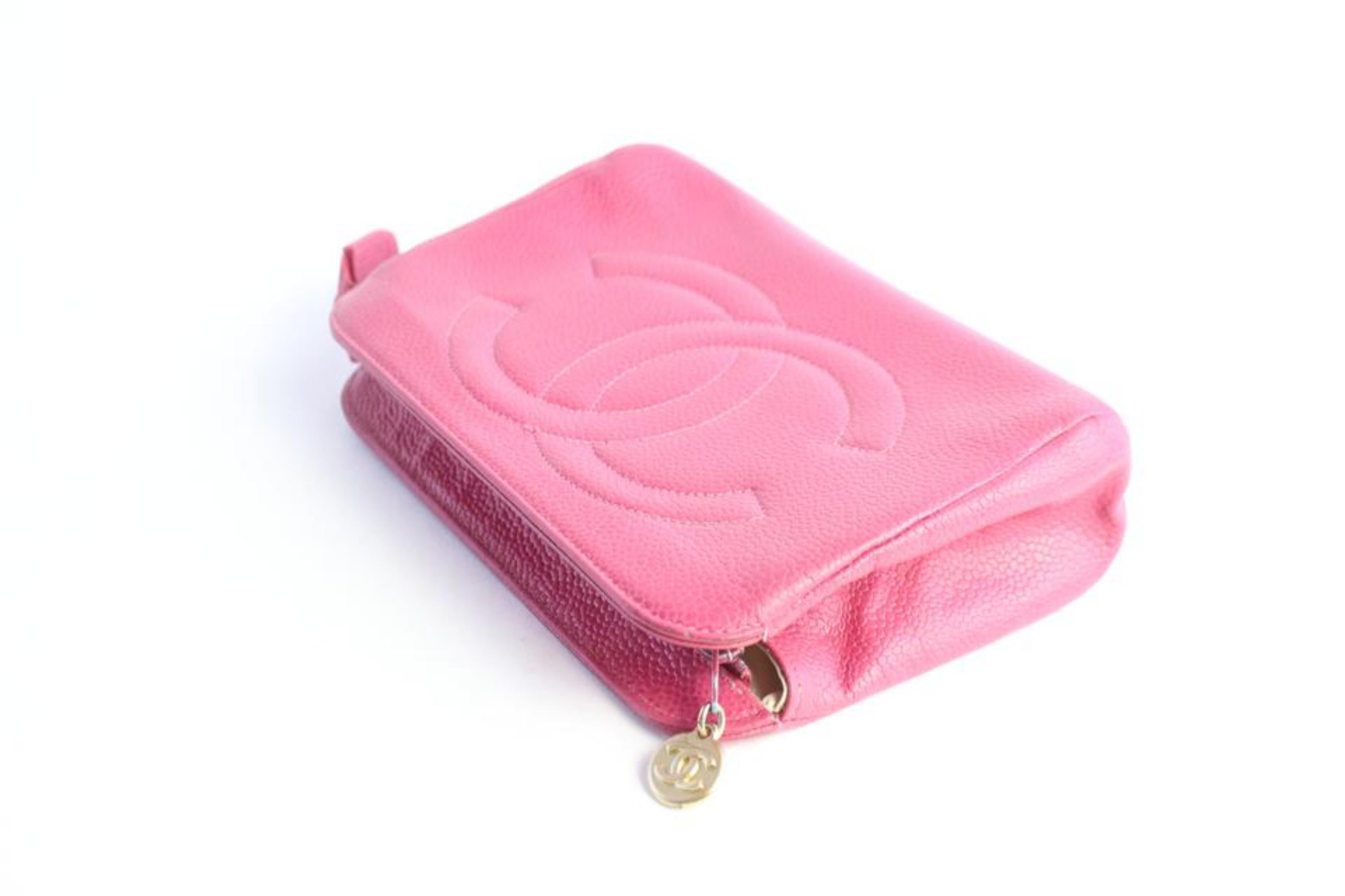 Chanel Cosmetic Hot Dark Zip Pouch 6cz0821 Pink Leather Clutch For Sale 1