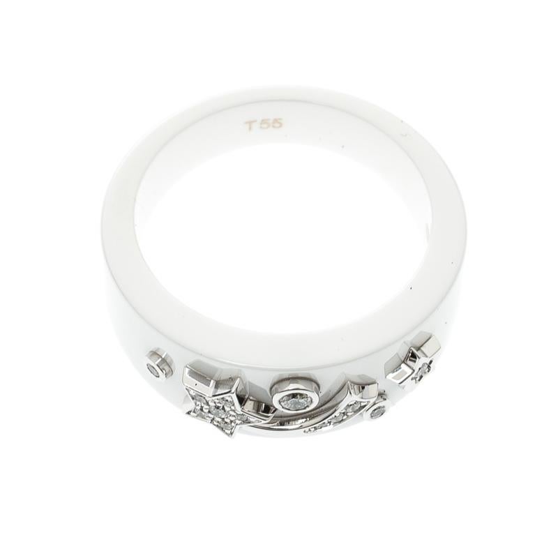 Chanel Cosmique de Chanel Diamond 18k White Gold Ceramic Band Ring Size 50 Damen