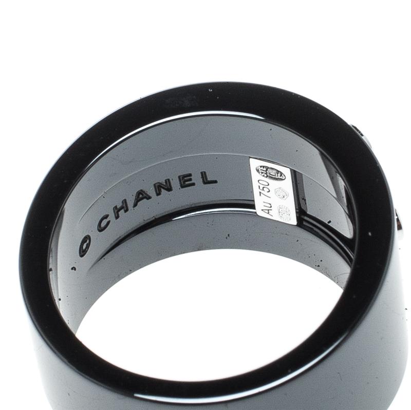 Chanel Cosmique de Chanel Diamond 18k White Gold Ceramic Band Ring Size 50 1