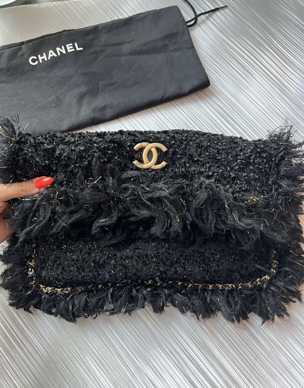 Chanel Cosmopolite Chain Trim Tweed Clutch 2
