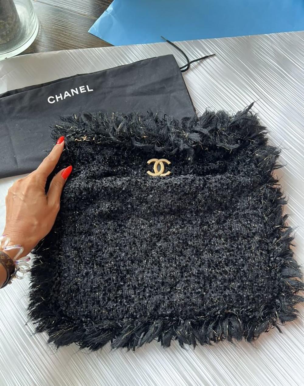 Chanel Cosmopolite Chain Trim Tweed Clutch 4