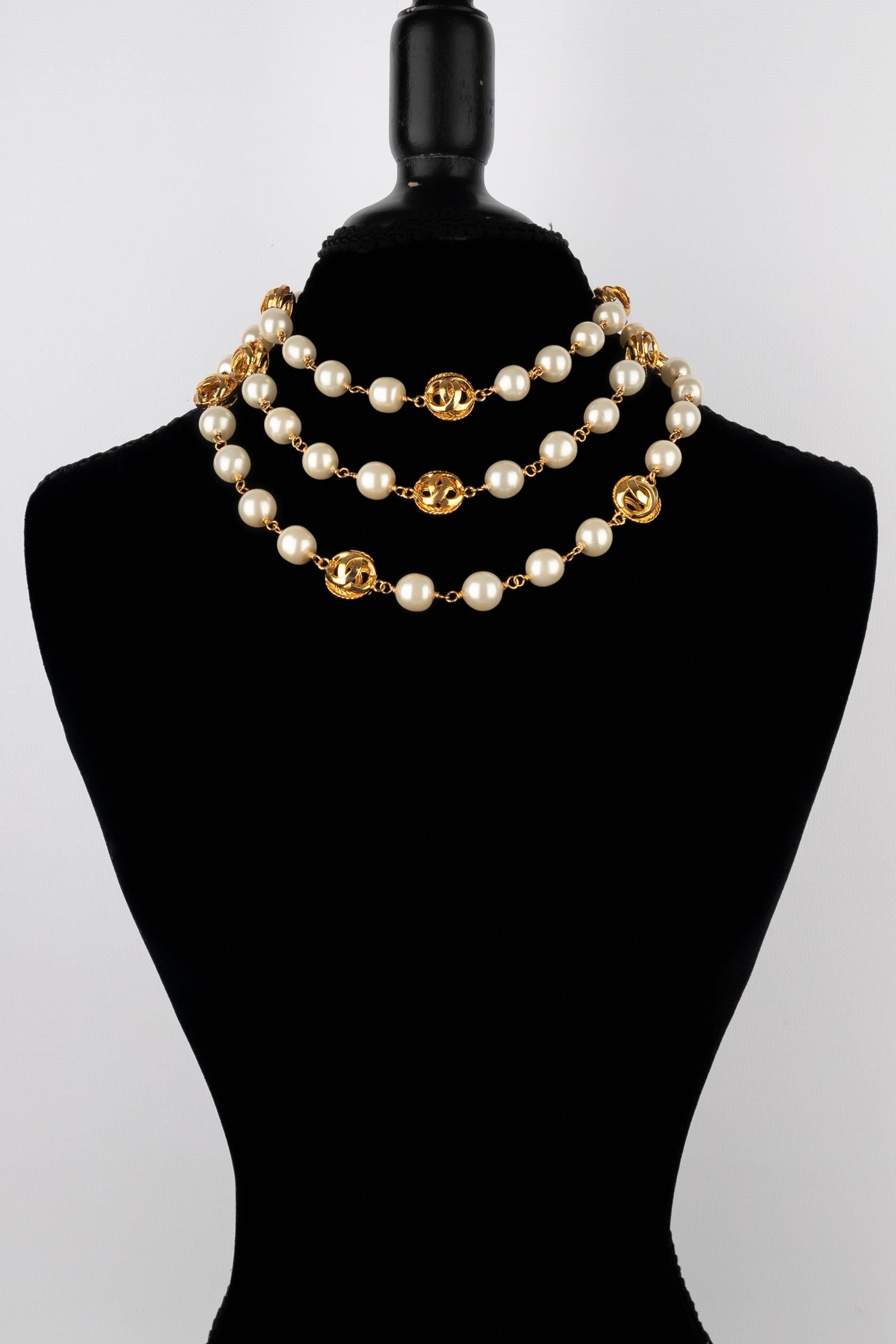 Women's Chanel Costume Pearl Necklace with CC Logos