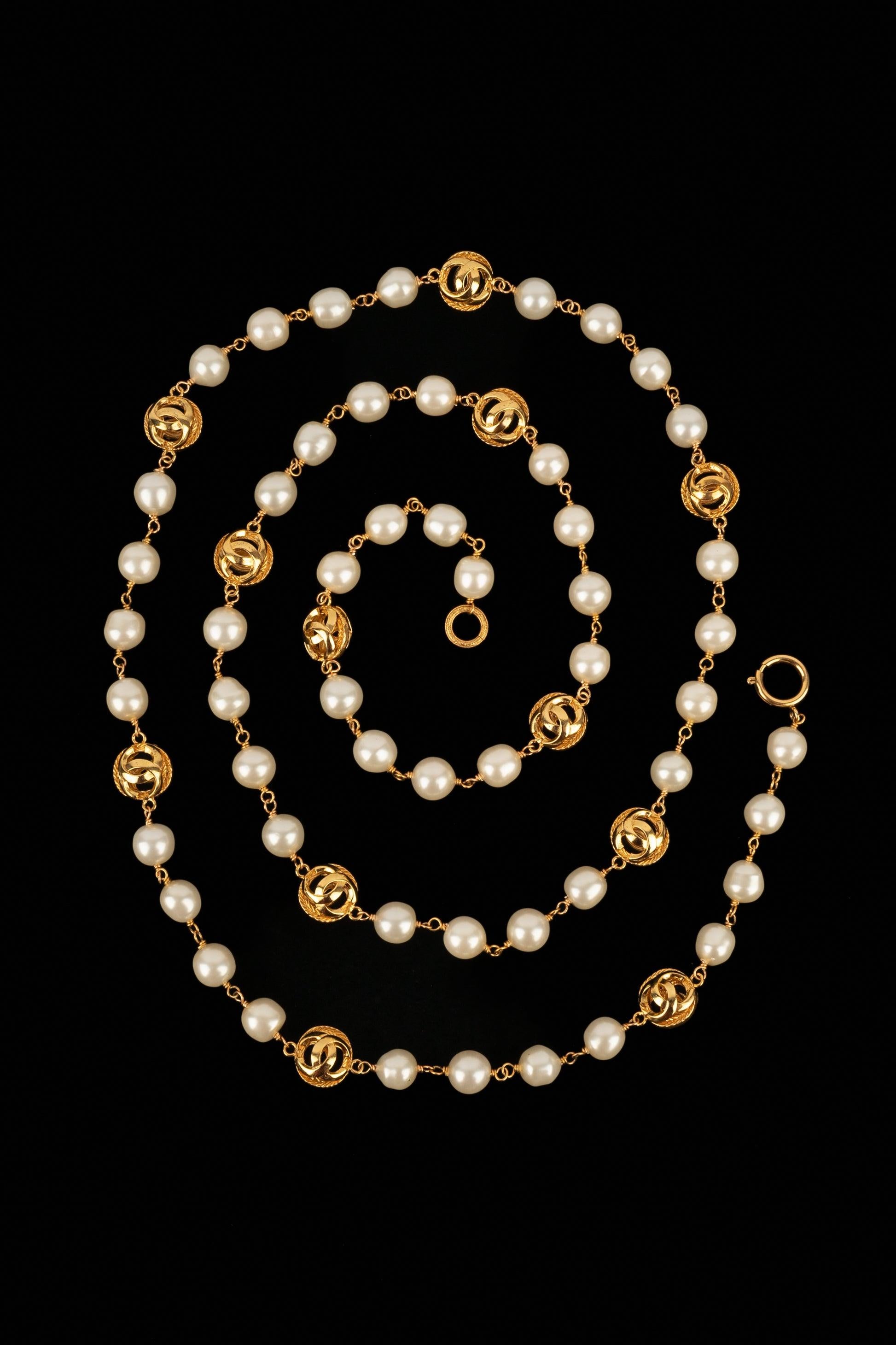 Chanel Costume Pearl Necklace with CC Logos 1