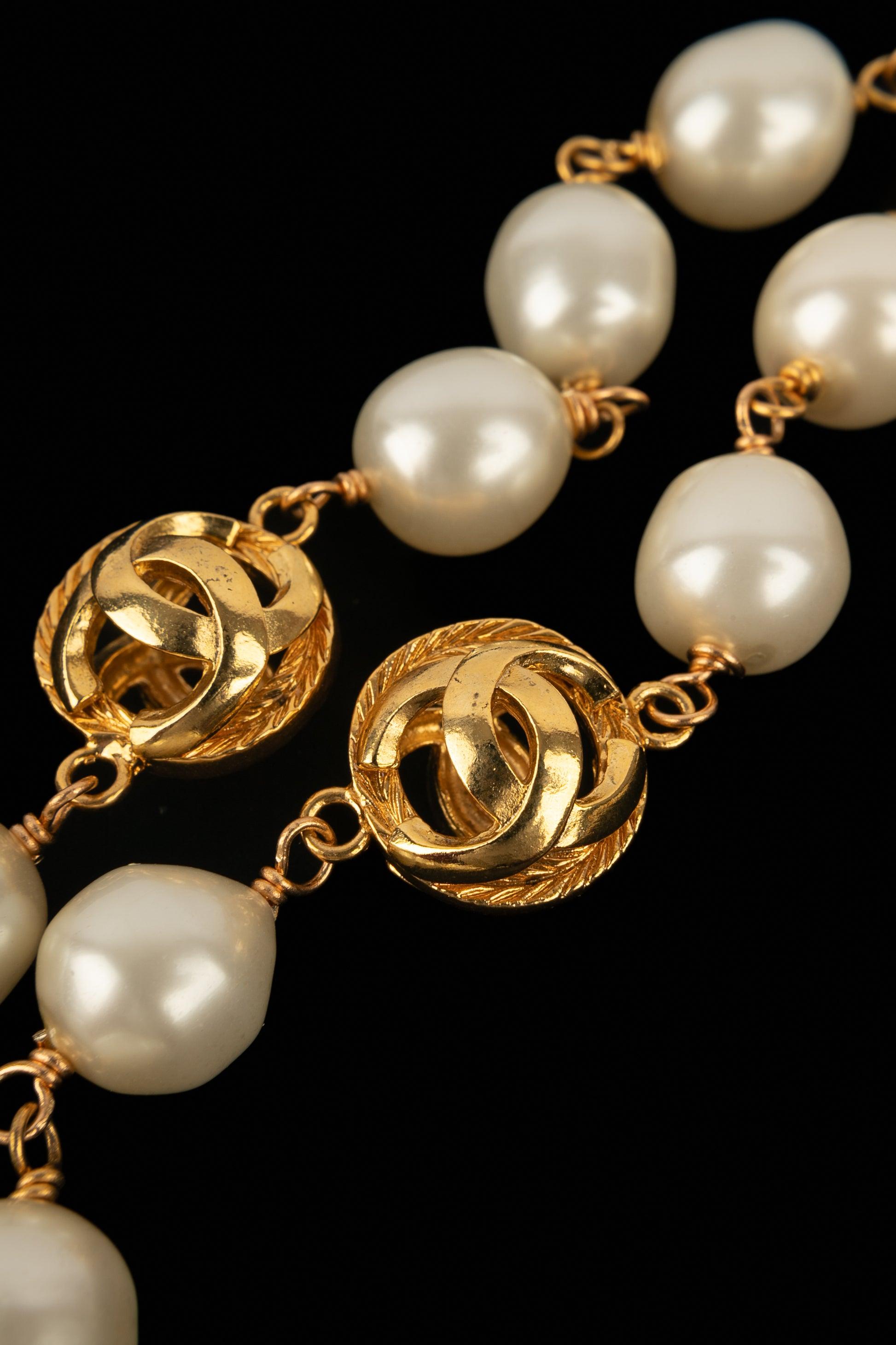 Chanel Costume Pearl Necklace with CC Logos 2