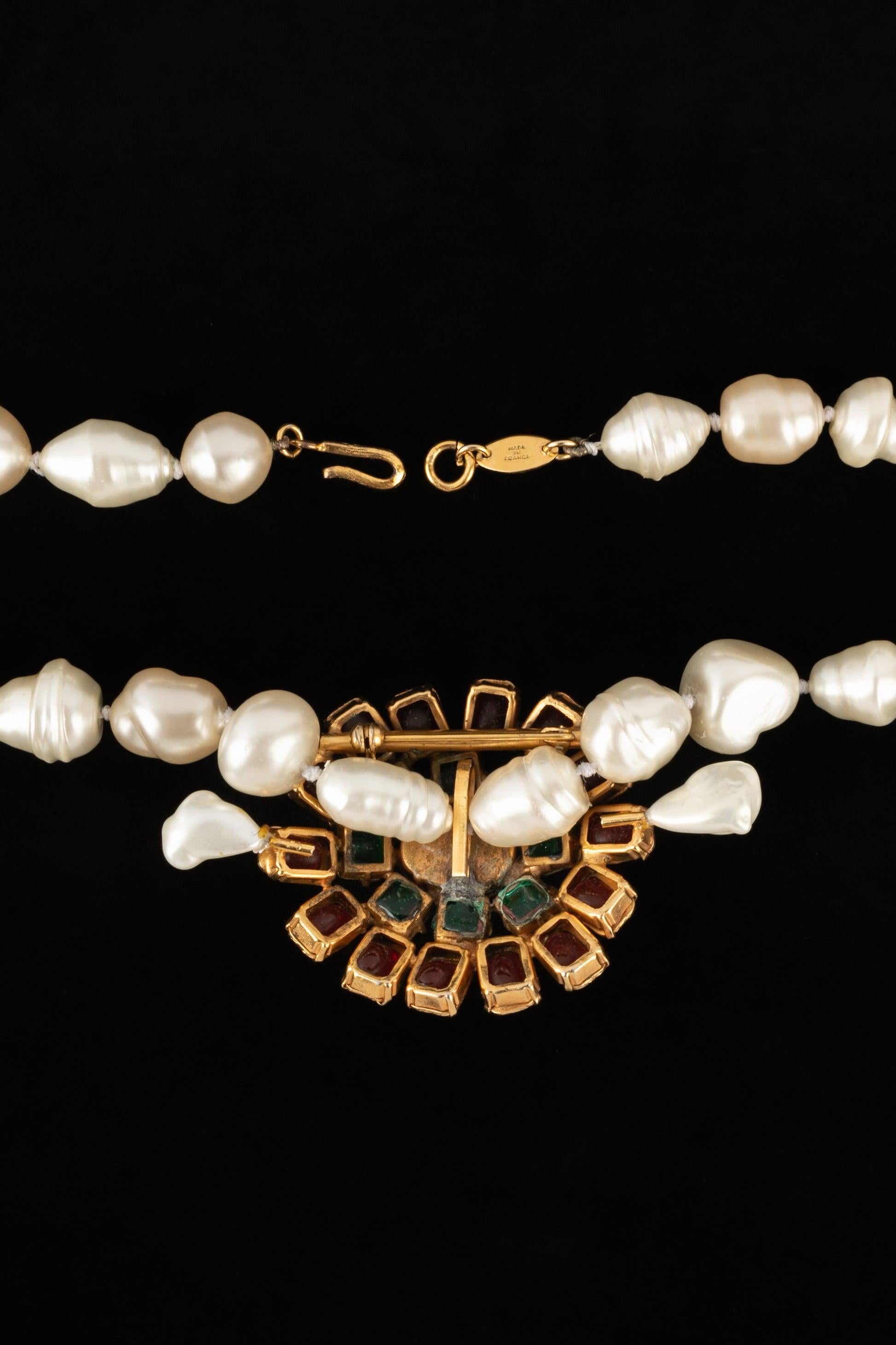Chanel Costume Pearl Necklace with Pendant Brooch, 1984 For Sale 4