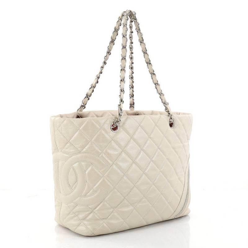 Beige Chanel Cotton Club Tote Quilted Aged Calfskin Large