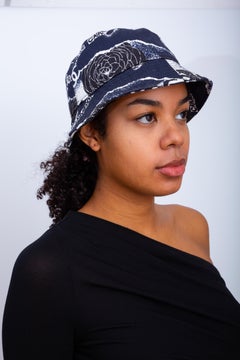 Chanel Cotton Coco Print Bucket Hat M Navy Black White