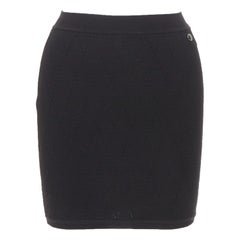 CHANEL cotton diamond stitch knit cc resin logo button bodycon mini skirt FR34