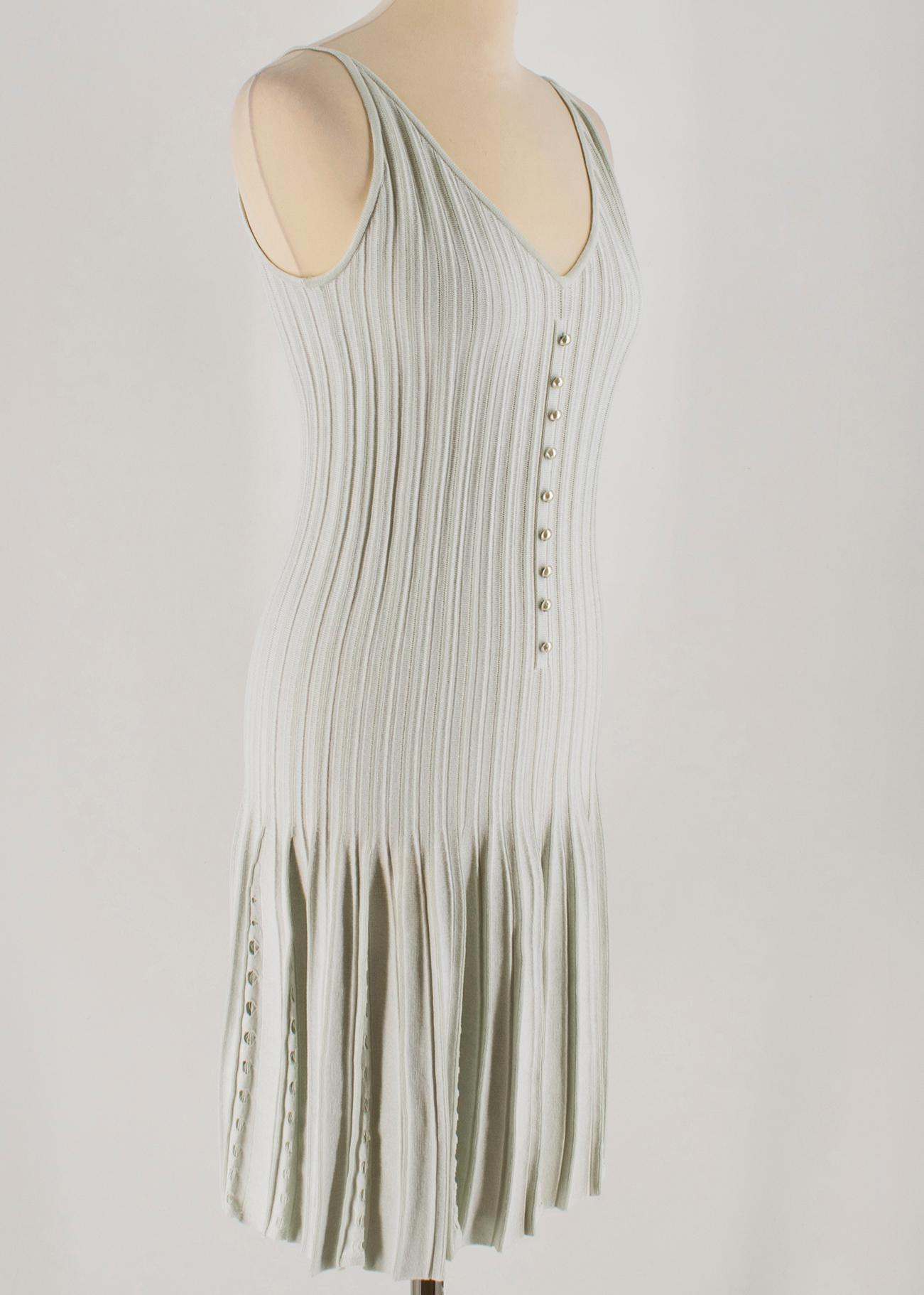 Gray Chanel Cotton-Knit Mint Dress & Cardigan Set SIZE 34 FR