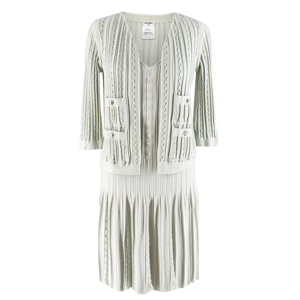 Women's Chanel Cotton-Knit Mint Dress & Cardigan Set SIZE 34 FR