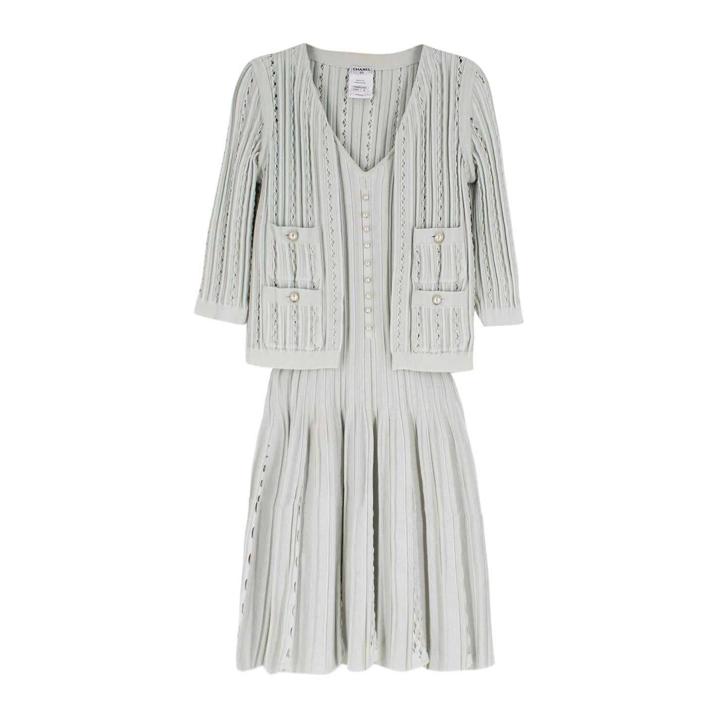 Chanel Cotton-Knit Mint Dress & Cardigan Set SIZE 34 FR