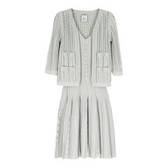 Chanel Cotton-Knit Mint Dress & Cardigan Set SIZE 34 FR
