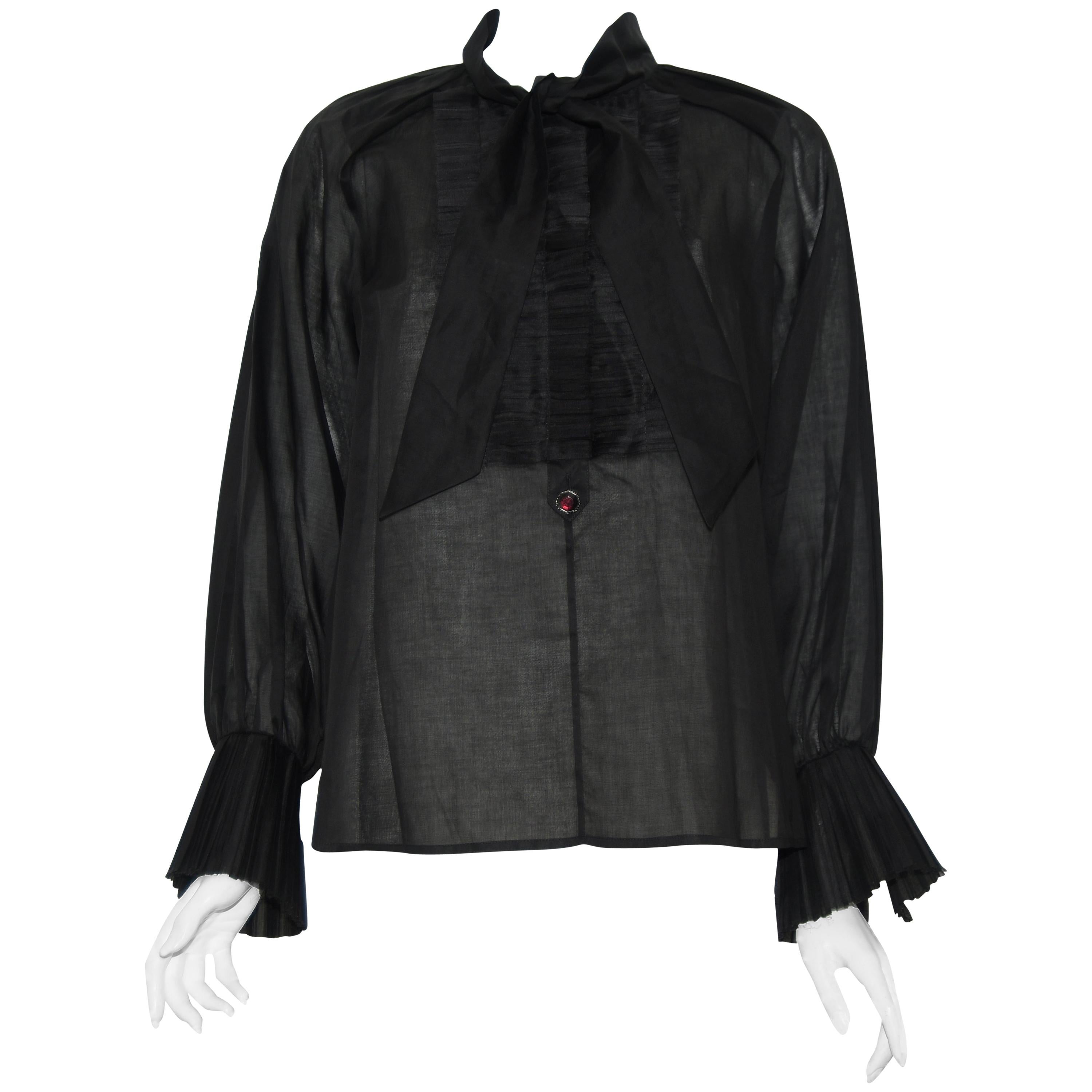 Chanel Cotton Long Sleeve Blouse W/ Pleated Ruffles at Front and Cuffs 38