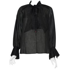 Chanel Cotton Long Sleeve Blouse W/ Pleated Ruffles at Front and Cuffs 38