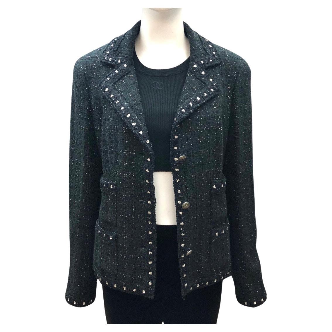 Chanel Cotton/Rayon Black and Dark Green with Multi-Colours Tweed Jacket 